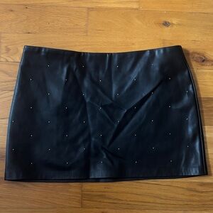 Black Faux Leather Mini Skirt with Stud Detail
